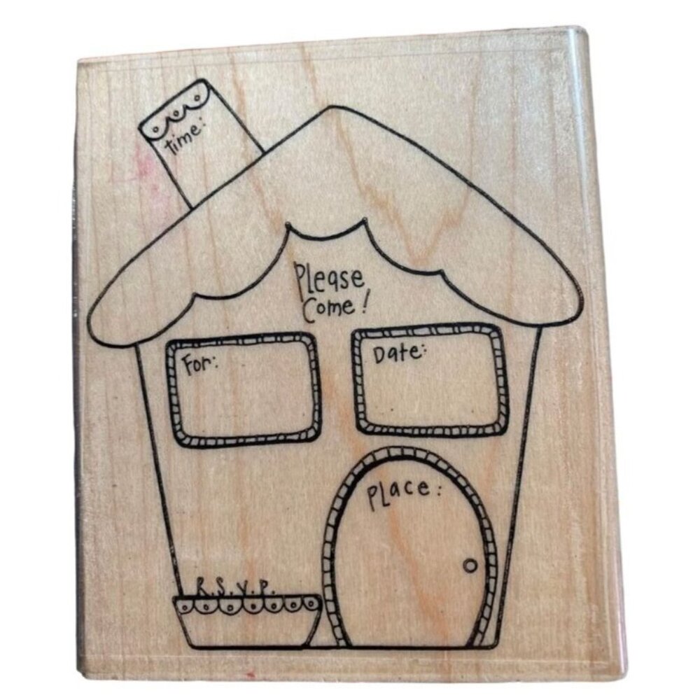 Wood House Invitation Rubber Stamp Party Reminder Crafting Tool 4x4 Inches